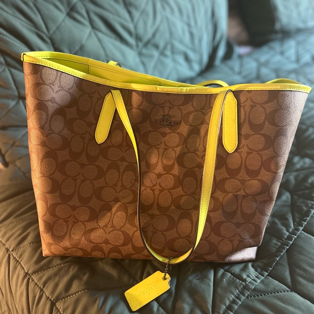 Coach Signature Brown and Yellow Tote